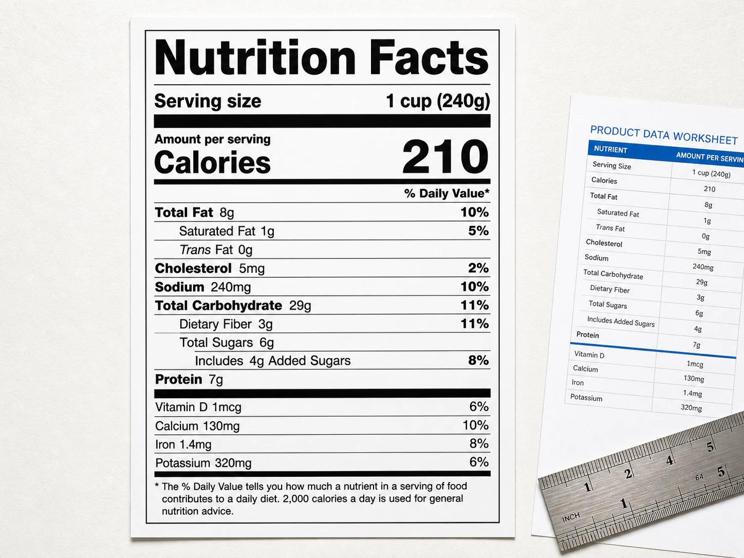 Large Nutrition Facts label generated from a product data worksheet