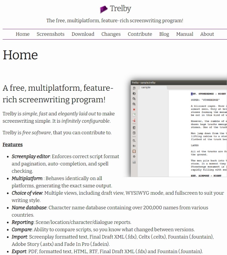 trelby screenwriting software mac