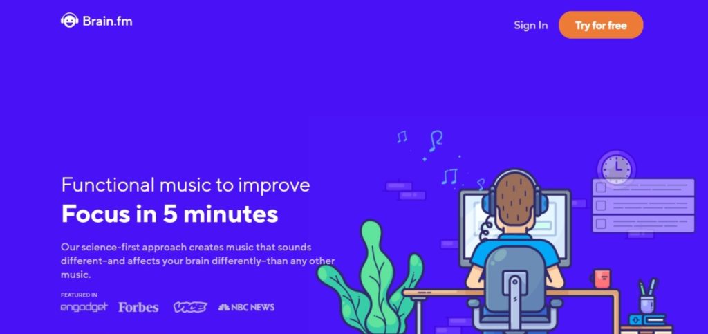 homepage-of-functional-music-app-Brain.fm 