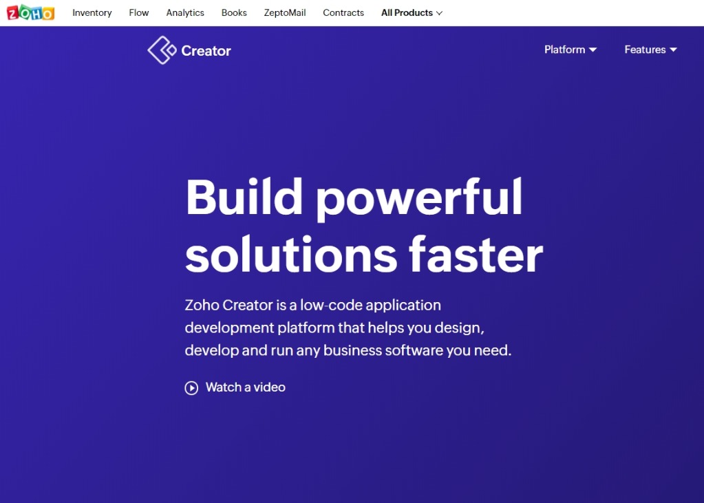 homepage-of-the-online-business-process-management-software-Zoho-Creator