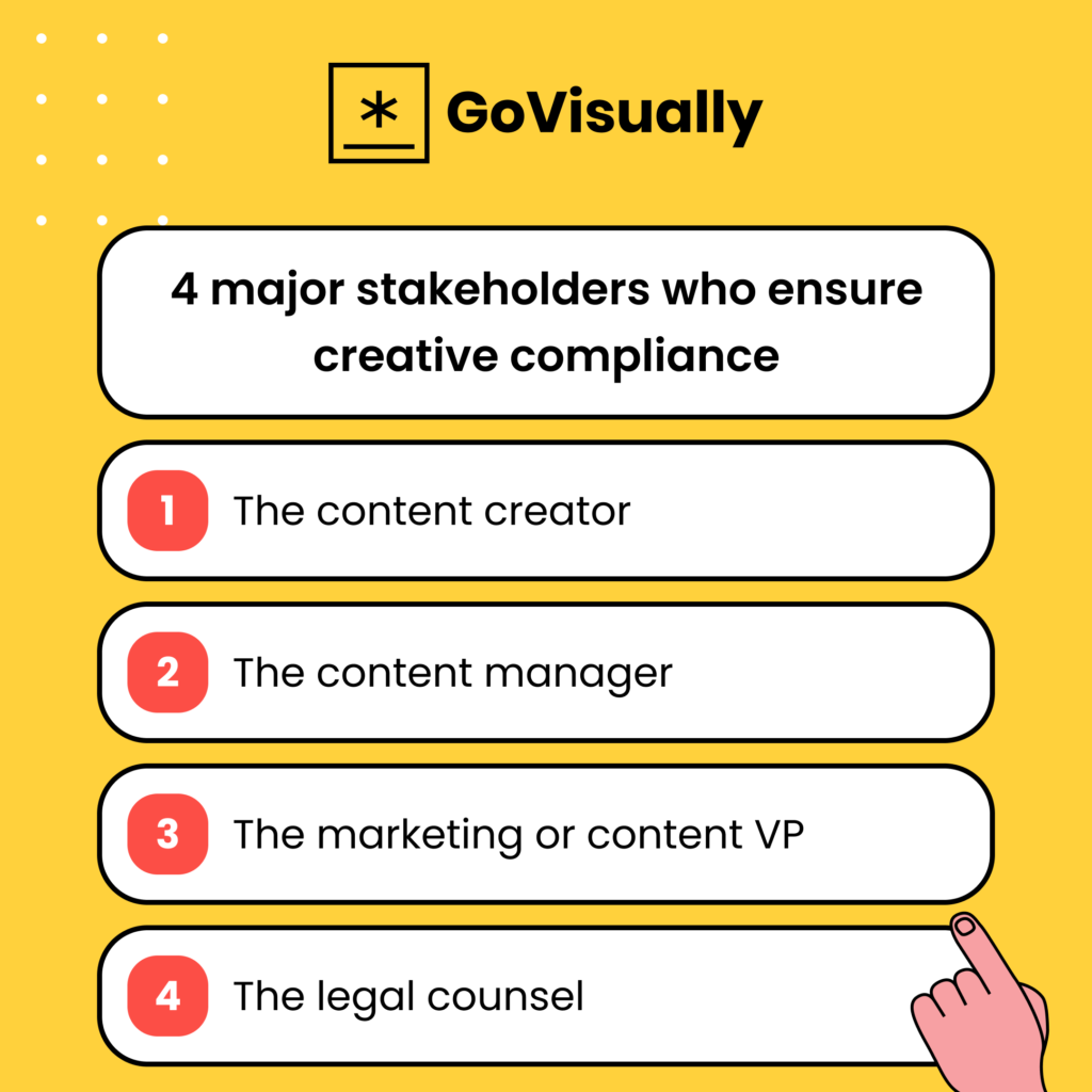 4 major stakeholders who ensure creative compliance