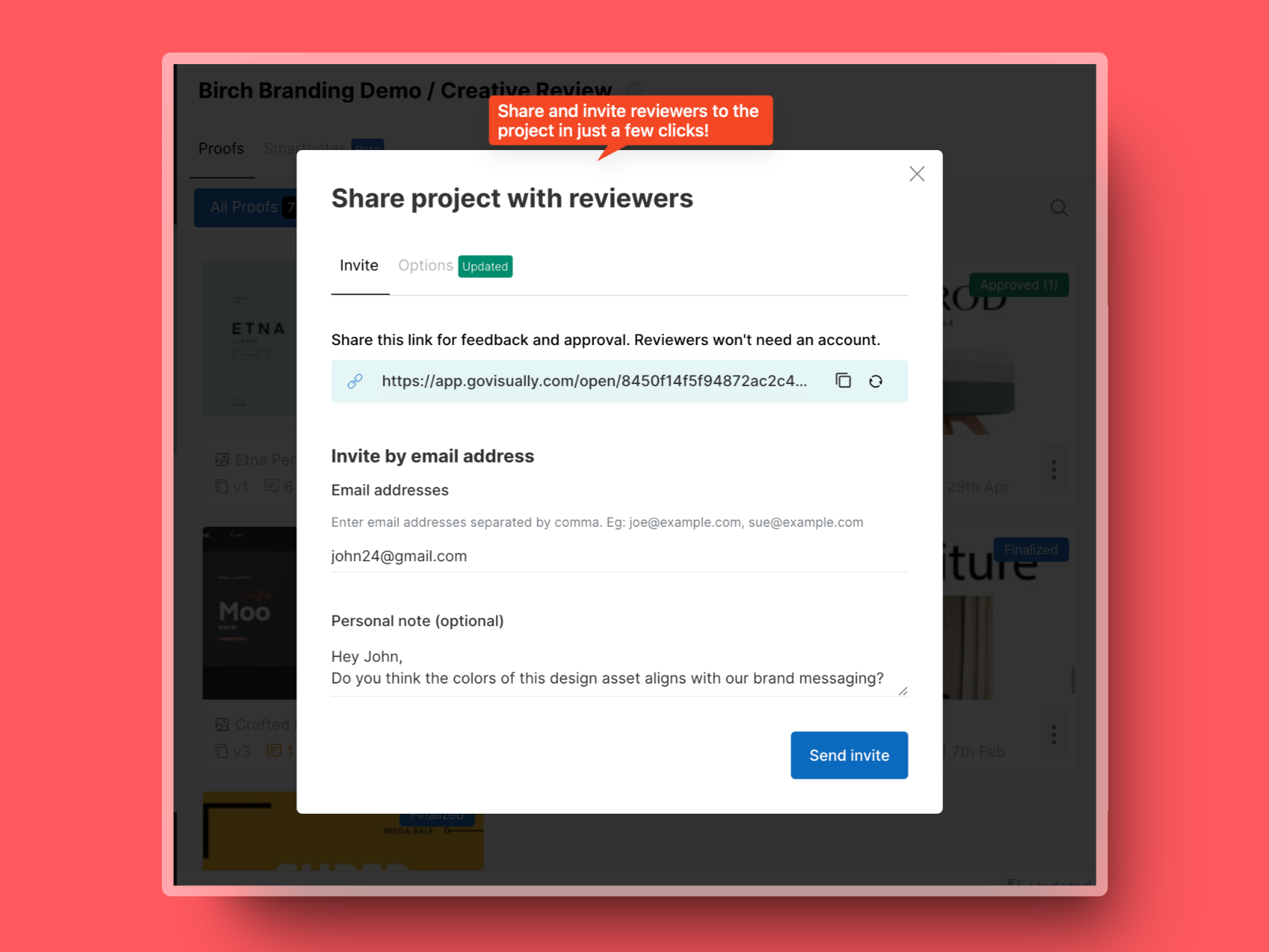 add and invite reviewers to the project woth GoVisually.