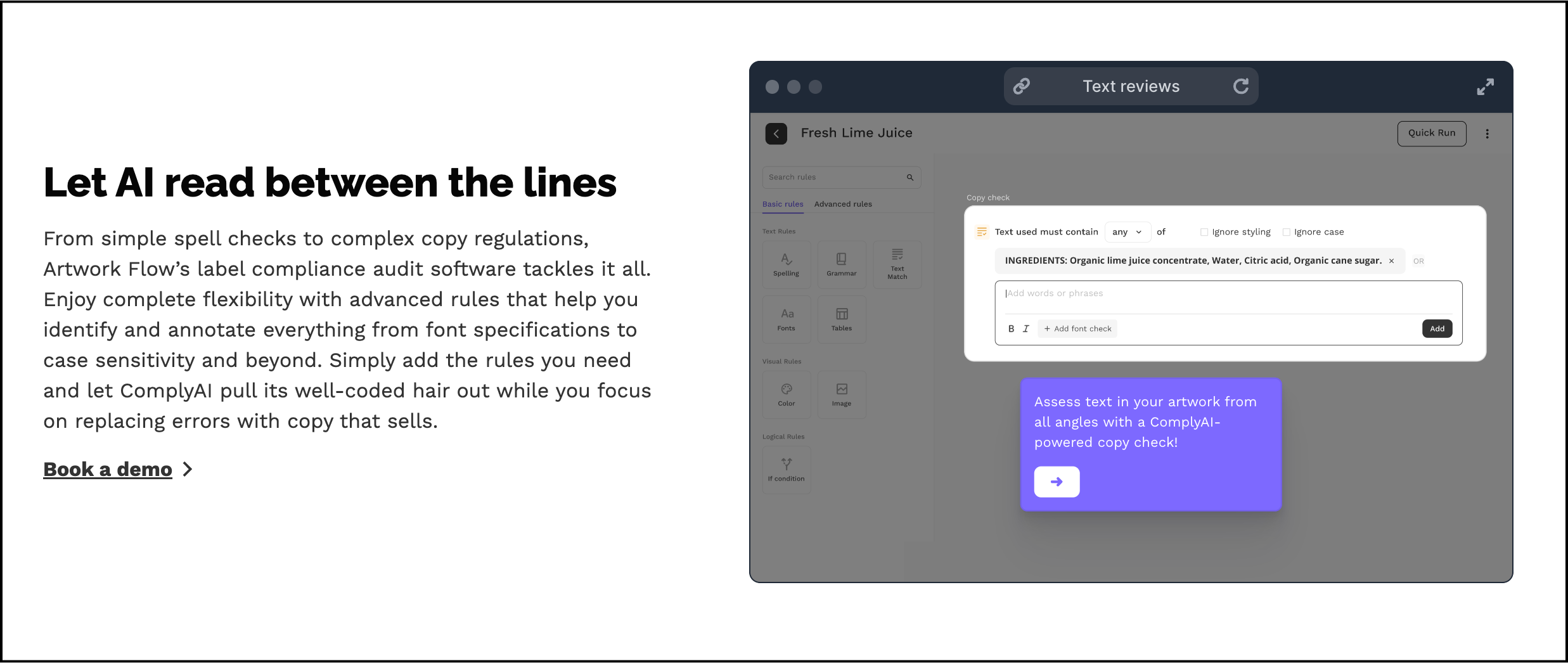 Text compliance ComplyAI's basic checks